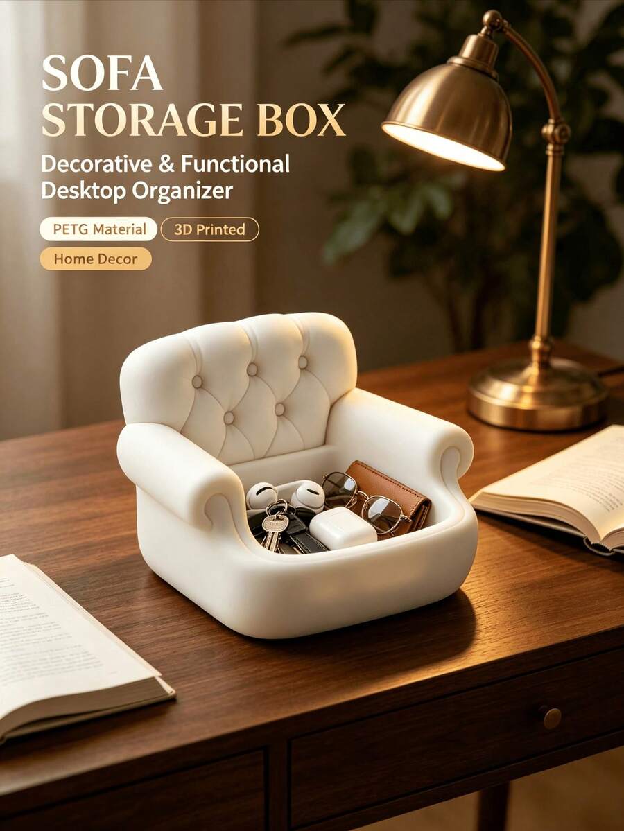 Sofa-Shaped Storage Box (3D Printed), Healing-Style Storage Gadget With Both Aesthetics And Practicality! Replicating Classic Sofa Design, High-End Feel, Instantly Transforms Entryway And Desktop Into Exquisite Corners. Large Capacity Easily Stores Keys, Earphones And Other Small Items, Say Goodbye To Clutter And Searching Hassle. Sturdy And Durable Without Deformation, Serves As Both Storage Box And Desktop Decor, - Multicolor - View 1