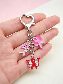 Breast Cancer Awareness Keychain, Pink Awareness Ribbon Bag Keychain, Pink Ribbon Key Ring, Women's Bag Pendant Zinc Alloy Jewelry, Gift For Women - Multicolor - View 4