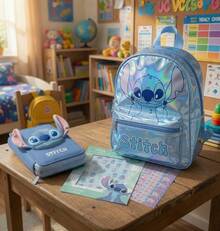 CERDÁ LIFE'S LITTLE MOMENTS Stitch School Pack With 23 Cm Backpack, Pencil Case, And Stickers, All Ready For School - Blue - View 1