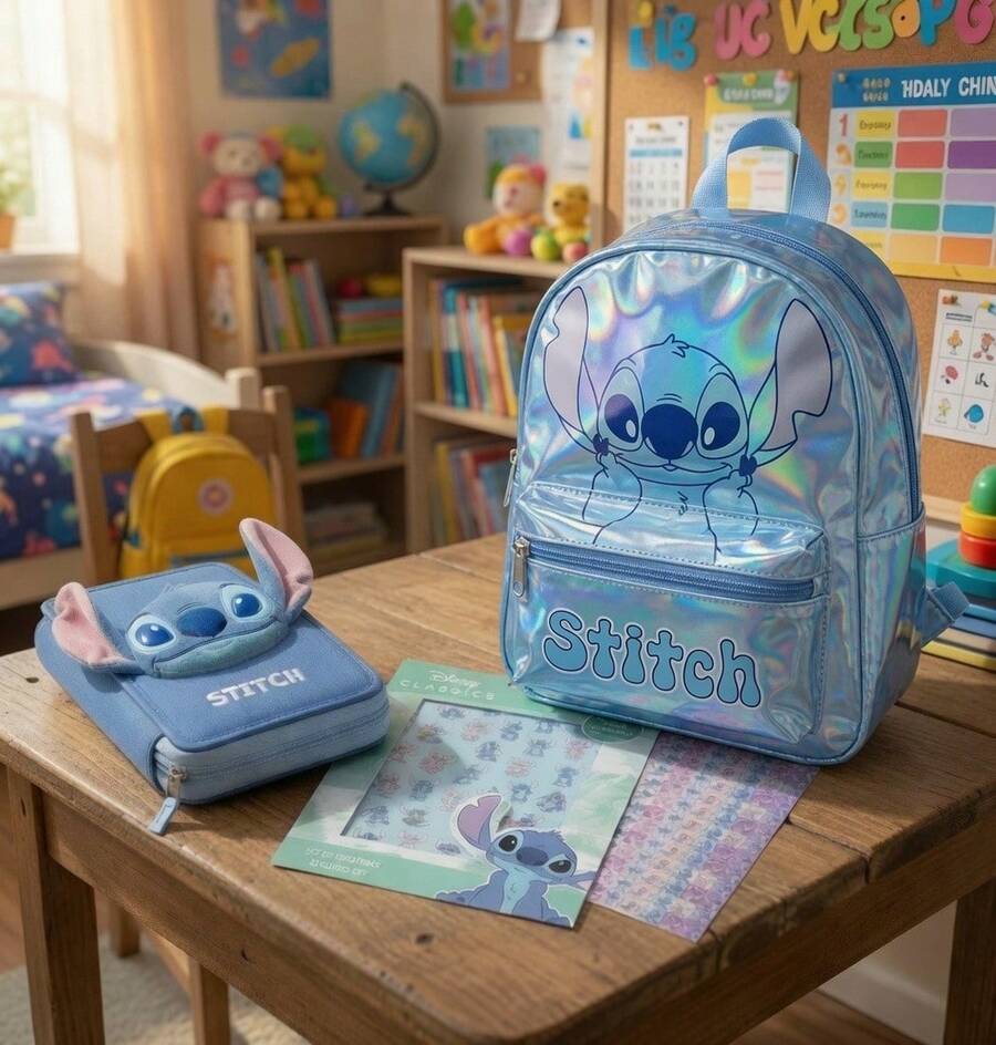 CERDÁ LIFE'S LITTLE MOMENTS Stitch School Pack With 23 Cm Backpack, Pencil Case, And Stickers, All Ready For School - Blue - View 1