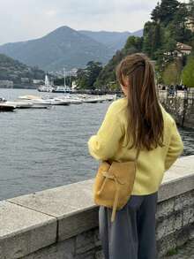 EAVA Autumn Winter Pastel Yellow Sweater Lapel Neck Button Front Knitwear Ribbed Cardigan Coat Slouchy Quiet Luxury Casual Pullover - Yellow - View 11