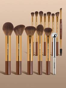 MAANGE 1/13/14/15pcs Aluminum Alloy Professional Makeup Brush Set, Made With High-Quality Synthetic Bristles, Including Foundation Brush, Powder Brush, Blush Brush, Concealer Brush, Contour Brush, Nose Brush, Eyeshadow Brush, Eyeliner Brush, Eyebrow Brush, Detail Brush, Highlighter Brush, Suitable For Ladies And Girls For Daily Makeup And Travel, An Excellent Makeup Brush Set Gift - Multicolor - View 13