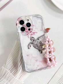 1pc Turtle + Bracelet Phone Case Compatible With Apple 16Pro/15Pro/14Plus/13/12/11 - Pink - View 2