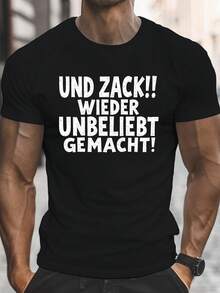 Lässiges bedrucktes T-Shirt mit Rundhalsausschnitt und kurzen Ärmeln, lustiges Herren-Shirt mit deutschem Text, leichtes T-Shirt mit kräftigen Schriftzügen - Schwarz - Übersicht 6