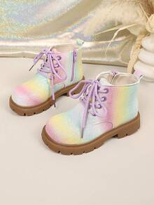 1 Pair Girls' Autumn/Winter Glitter Decor Minimalist Patchwork Fashion Boots, Suitable For Daily Wear And Party Outfits For Toddlers And Young Children - Multicolor - View 1