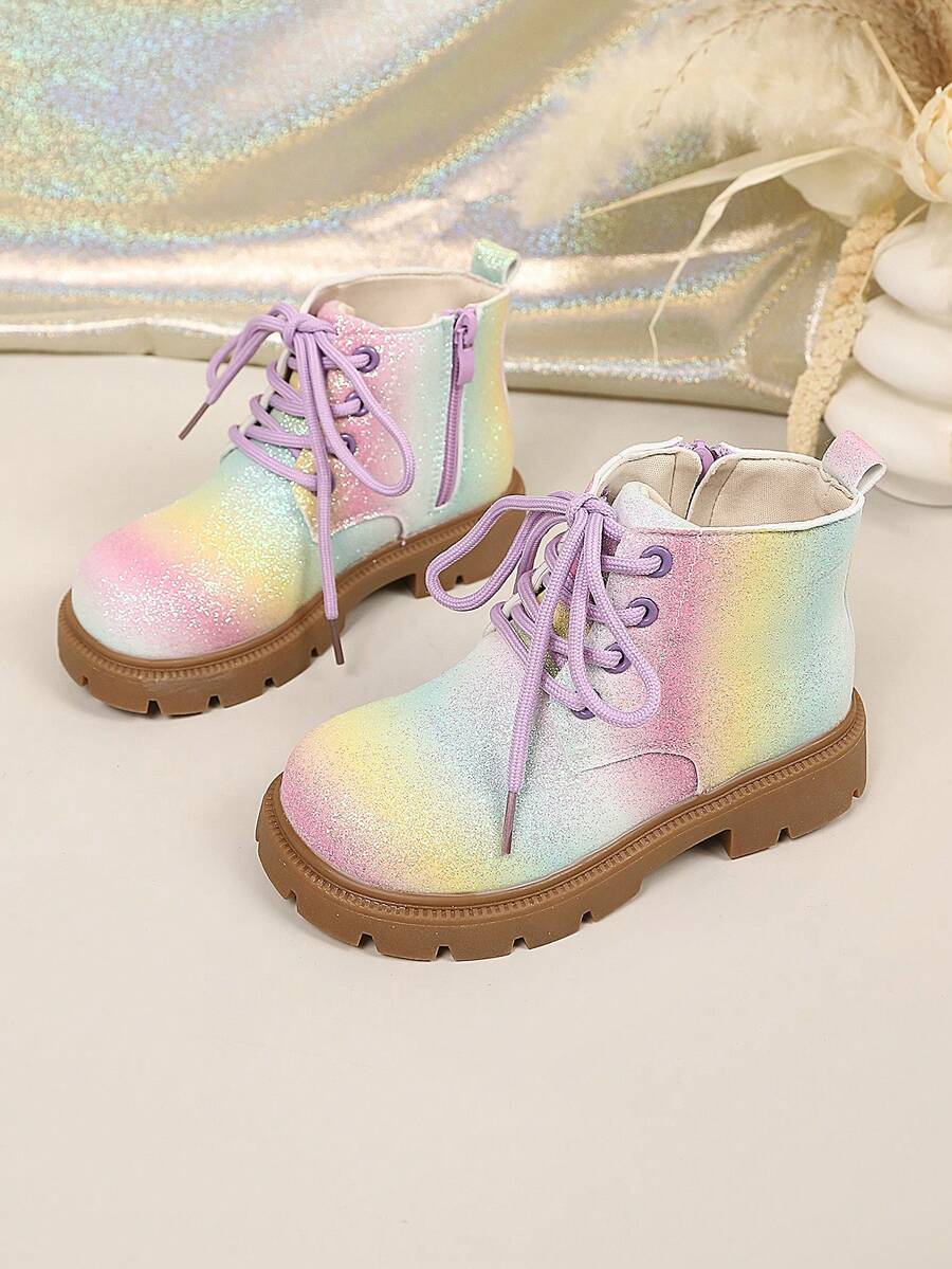 1 Pair Girls' Autumn/Winter Glitter Decor Minimalist Patchwork Fashion Boots, Suitable For Daily Wear And Party Outfits For Toddlers And Young Children - Multicolor - View 1