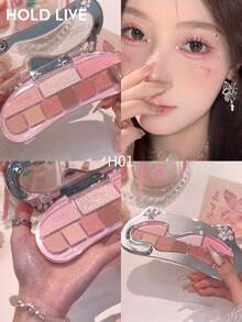 HOLD LIVE Meow Meow Vitality Palet Eyeshadow Komprehensif 10 Warna, Lembut dan Awet Muda, Peach Pink Cokelat - H01 - View 1