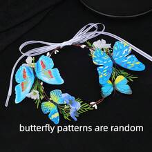 1件波希米亞風蝴蝶與花卉花環，可調節緞帶花冠，適合海灘、攝影（隨機蝴蝶圖案） - 彩色 - 查看 13
