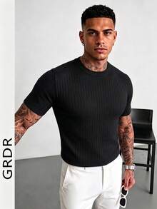 GRDR Men's Summer Round Neck Short Sleeve Knit Sweater, Suitable For Outdoor Activities, Essential For Fashionable Outfitting - Black - View 3