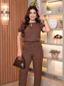 Women Two-Piece Outfits - 棕色咖啡色/短袖 - 查看 5