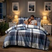 Blue Microfiber Duvet Cover Set, 3 Piece Bedding Set With Pillowcases, 100% Polyester - Size 180X200CM Options - Blue - View 1