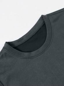 1pc Tween Boys Fashion Hip-Hop Casual Spider Print Faux Suede Short Sleeve T-Shirt - Grey - View 4
