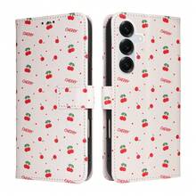 1pc Cherry Pattern Flip Phone Case Wallet Card Slot Protective Cover, Faux Leather, Compatible With Apple, Painted Phone Protective Shell (Global Version Models, Not Local Models) - Red - View 2