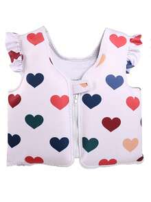1pc Toddler Girls Cute Cartoon Swan Print Ruffle Trim Front Zipper Buoyancy Swim Vest, Children Swimming Training Floating Jacket Beach Pool Water Buoyancy Vest - Multicolor - View 14