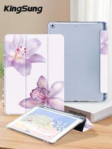 Kingsung 紫色花卉圖案平板保護殼，相容 iPad 9.7/10.2/10.5/10.9/12.9/Pro 11、第 10 代，相容 Galaxy Tab S6 Lite 10.4 吋，相容 Kindle Paperwhite 第 12 代 2024、Kindle (第 11 代) 2022 版，柔軟防摔，智慧支架/自動喚醒/睡眠 - 彩色 - 查看 4