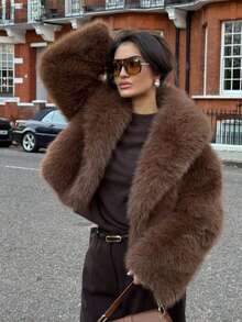 Mellowy Autumn/Winter New Faux Fox Fur Faux Fur Effect Fashionable Short Coat Jacket For Young Women Brown - Brown - View 5
