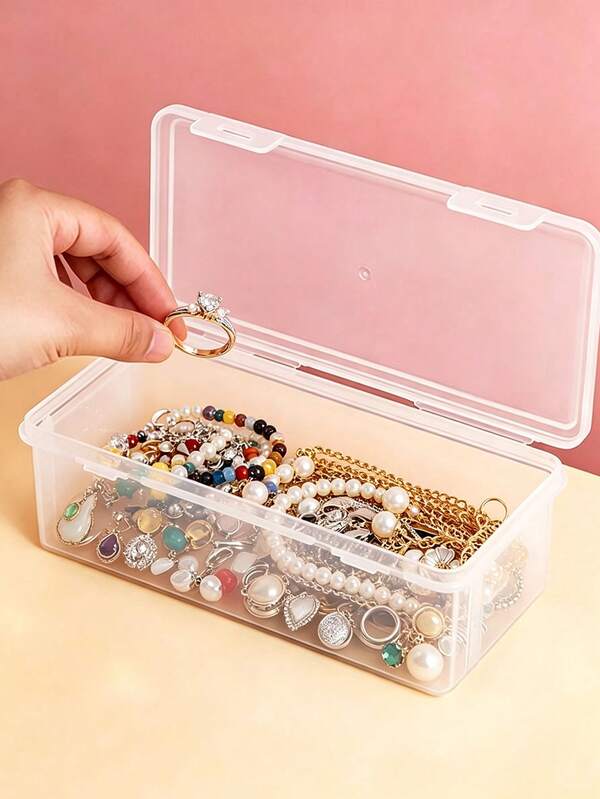 1pc Transparent Jewelry Box, Ring Necklace Box, Lipstick Cosmetic Storage Box, Stationery Box, Desktop Storage Box, Display Box, Glasses Box, Transparent Plastic Box, Desktop Cosmetic Jewelry Storage Box, Multi-Functional Compartment Small Box, Back To School Gift Box Storage