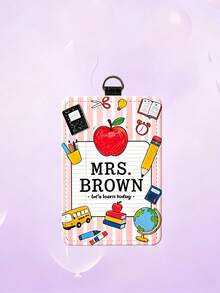 1pc Personalized Custom Name Teacher ID Badge Holder, Cute Apple School Stationery Classroom Educator Name Tag, Back To School Teacher Appreciation Gift - Multicolor - View 11