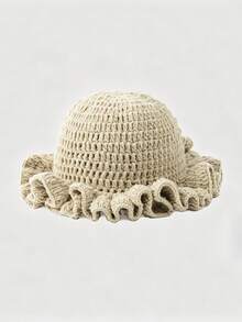 Contrast Color Knit Large Ruffle Edge Versatile Handmade Crochet Hat (Random Hat Color) - Multicolor - View 23