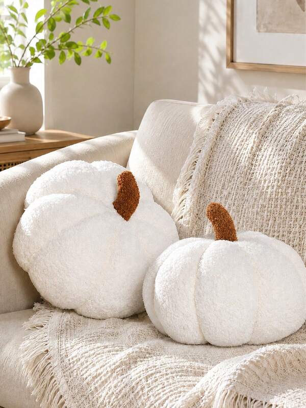 1pc Pumpkin Pillows, Thanksgiving Pumpkin Throw Pillows, Off Brown Shaped Pillow For Fall Room Decor Gifts, Teddy Fleece Cute Halloween Pillow, Accent Fall Pillows