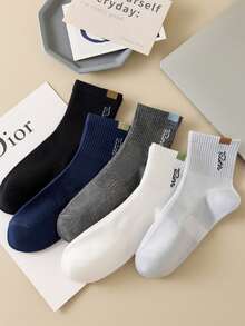 1/5 Pairs Fashion Versatile Comfortable Soft Anti-Slip Durable Mesh Letter Mid-Calf Socks For Men, Suitable For Daily Wear, Sports And More - Multicolor - View 4