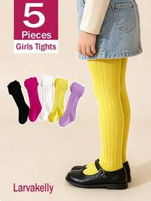 5/1pc Girls Bright Color Snug Fit Tights, Ribbed Solid Color All-Match Versatile Leggings, Classic Style For Spring, Autumn And All Seasons, Suitable For Girls' Daily Wear - Multicolor - View 9
