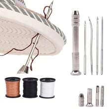 2/1 Sets Stainless Steel Shoe Repair Awl Hand Sewing Crochet Hook Tool 5-Piece Set Leather Sewing Awl Kit Replaceable Multi-Function Awl Needle Set Suitable For Leather Canvas Tent Multi-Function Awl Needle Shoe Repair Crochet Hook Shoe Sole Hook Needle Shoe Threading Binding Tool - A - View 1