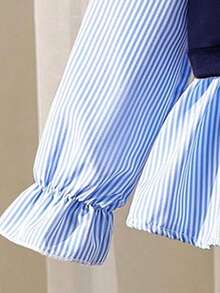 قميص ثقيل ثقيل وسروال جينز للبنات الصغيرات بطبعة كرتونية 2 في 1 مع ياقة قميص ثقيل ثقيل وأكمام طويلة - الأزرق - مشاهدة 3