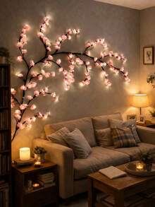 1pc Cherry Blossom Branch Shaped LED Wall Light, USB Powered, 8 Lighting Modes, Flexible Willow Branch Design, Floral Wall Decor, Suitable For Bedroom, Home, Wedding Decoration And Holiday Party Decoration. - Multicolor - View 8