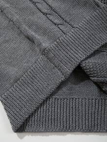Men's Unisex POLO Collar Knit Cardigan, Casual Vacation Business Commute Ribbed Cable Solid Color Minimalist Short Sleeve Knit Top, POLO Collar Button-Up Knit Cardigan - Grey - View 7