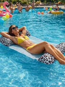 1pc Leopard Print Pool Floating Hammock, Water Leisure Chair, Pool Floating Bed, Summer Water Leisure Chair, Mesh Floating Hammock, Inflatable Pool Bed, Relaxing Floating Lounge Chair, Pool Accessories, Beach Party Pool Vacation Water Relaxation - Floating Liner - View 5