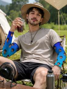 1 Pair Customized Sports Ice Sleeves, Customized Outdoor Cycling Ice Sleeves, Tattoo Cover/Sun Protection/Cooling Compression Sleeves, Suitable For Cycling, Basketball, Golf, Football And Other Sports, Suitable For Men, Women And Teenagers, Also Can Be Used As Halloween And Christmas Costume Accessories - Multicolor - View 4