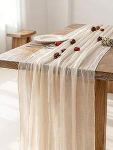 1pc Beige Lace Table Runner And Transparent Decorative Tablecloth, Suitable For Birthday, Wedding Party, Rustic Wedding, Bridal Shower, Anniversary, Wedding Decoration, Holiday Family Gathering And Indoor Or Outdoor Dining Table Centerpiece - Multicolor - View 4