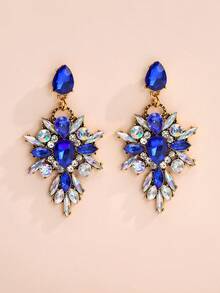 1 Pair Vintage Luxury Colorful Geometric Crystal Earrings, Exquisite Sparkling Jewelry For Women - Water Drop - View 16