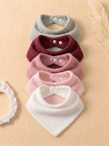 5pcs Girls Summer Dopamine Color Matching Baby Bib Set, Suitable For Daily Wear In All Seasons - 彩色 - 查看 3