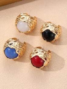 NAIZHU 1/4pcs Luxury Vintage Old Money Style Resin & Metal Rings For Women, Daily Wear, Date, Party Accessory - Multicolor - View 2