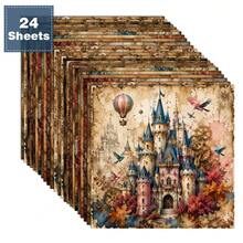 24pcs 6*6 Inch Vintage Magic Fairy Tale Castle Theme Scrapbook/Journal Paper, Suitable For Collage, Origami And Journaling Materials, DIY Paper, Handmade Scrapbook, Bullet Journal, Greeting Cards, Gift Wrapping - Square - View 2