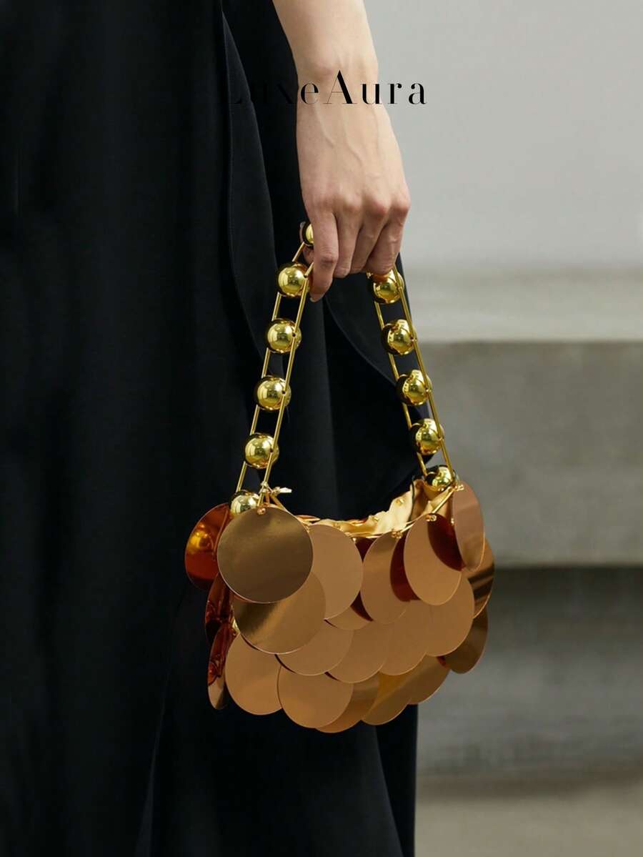 Shiny Bling Bling Sequin Women's New Party Gathering Banquet Bag Handmade Beaded Gold Handbag - Gold - View 1