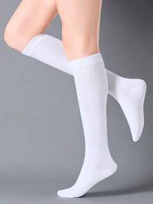 1/2/3/6 Pairs Women's Ribbed Knit Mid-Calf Socks, JK Style Striped Sports Socks, Soft Elastic Over-The-Knee Socks, Suitable For Daily Wear And Campus Outfits - Black and White - View 9