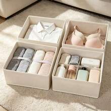 1pc/4pcs Multi-Compartment Fabric Storage Box, Foldable Drawer-Style Organizer Bin Suitable For Home, Office, Warehouse And Dorm, Lidless Clothing & Accessories Storage Box, Mother's Day Gift - Khaki - View 3
