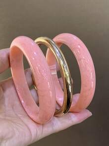 3件組時尚復古波希米亞風厚款多色壓克力手環，適合女性、情侶、派對、日常配戴，奢華高端 - 彩色 - 查看 4
