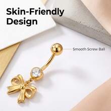 3Pcs Assorted Inlaid Rhinestone Belly Button Rings, Screw Ball Dangle Navel Piercing Jewelry Set For Women - 3-piece Set - View 8
