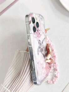 1pc Turtle + Bracelet Phone Case Compatible With Apple 16Pro/15Pro/14Plus/13/12/11 - Pink - View 3