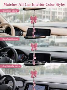 Ornamenti da auto di lusso con fiocco di strass, decorazione per specchietto retrovisore con nappe di cristallo a goccia d'acqua, ciondolo decorativo accattivante per interni auto da ragazza - A - Visualizzare 6