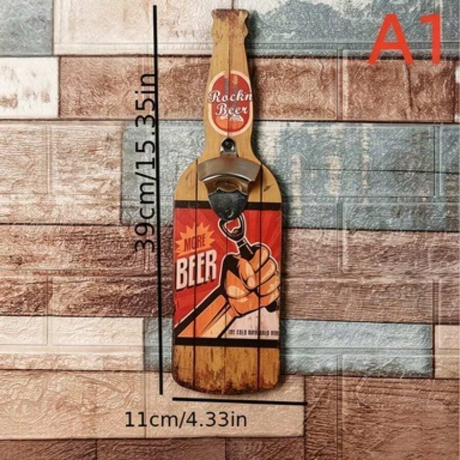 1 peça Abridor de Garrafas de Parede Vintage em Madeira - 15,35 pol/4,33 pol com Design Decorativo, Ferramenta Casual para Remoção de Tampas de Garrafas de Cerveja para Decoração de Casa, Bar e Restaurante, Decoração de Restaurante | Abridor de Garrafas de Parede | Design Funcional, Decoração Vintage - Adequado para Reuniões de Festa - Presente Perfeito para Amigos, Amantes e Família - Equipamento e Suprimentos de Serviço de Catering, Artigos de Mesa, Abridor de Garrafas Fixo, Artigos para Casa - Ver 1