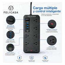 F Felicasa 2 Piezas Multicontactos Usb 2500w Cable De Cobre De 2 Metros Con 8 Salidas+3 Usb+1 Tipo C 10a 110v-220v Cable Para Extensiones Electrica Extension Uso Rudo Resistente Al Fuego Color Negro - Tipo de Enchufe B USA (110-127V) - Ver 5