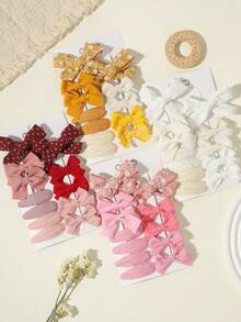 12pcs Multi-Card Combination Macaron Floral Waffle Bow Hair Clips Set, Suitable For Back To School Season - Mixed color - View 9