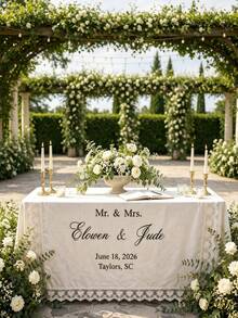 Personalized Table Runner With Floral Lace Edge, Hand Custom Wedding Banner, Rustic Wedding Table Centerpiece - Multicolor - View 6