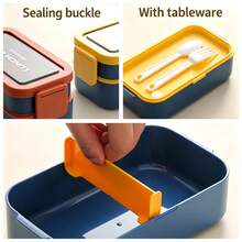 1pc Japanese Style Double Layer Bento Box, Back To School Divided Lunch Box, Portable Lunch Box, Sushi Rice Box, Office Worker Japanese Fresh-Keeping Box, Student Portable Lunch Box, Sandwich Lunch Box, Microwave And Dishwasher , Suitable For Students, Office, Outdoor - View 7