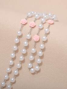 1pc Pearl Rose Cross Necklace, Virgin Mary & Jesus Christ Cross Pendant - Pink - View 5